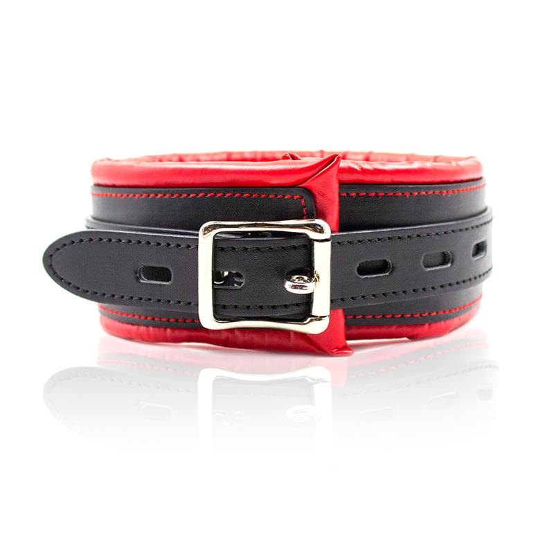 Collar With Metal Leash Padded Interior Red Black