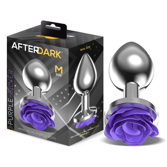 Metal Anal Plug with Purple Rose Base Size M